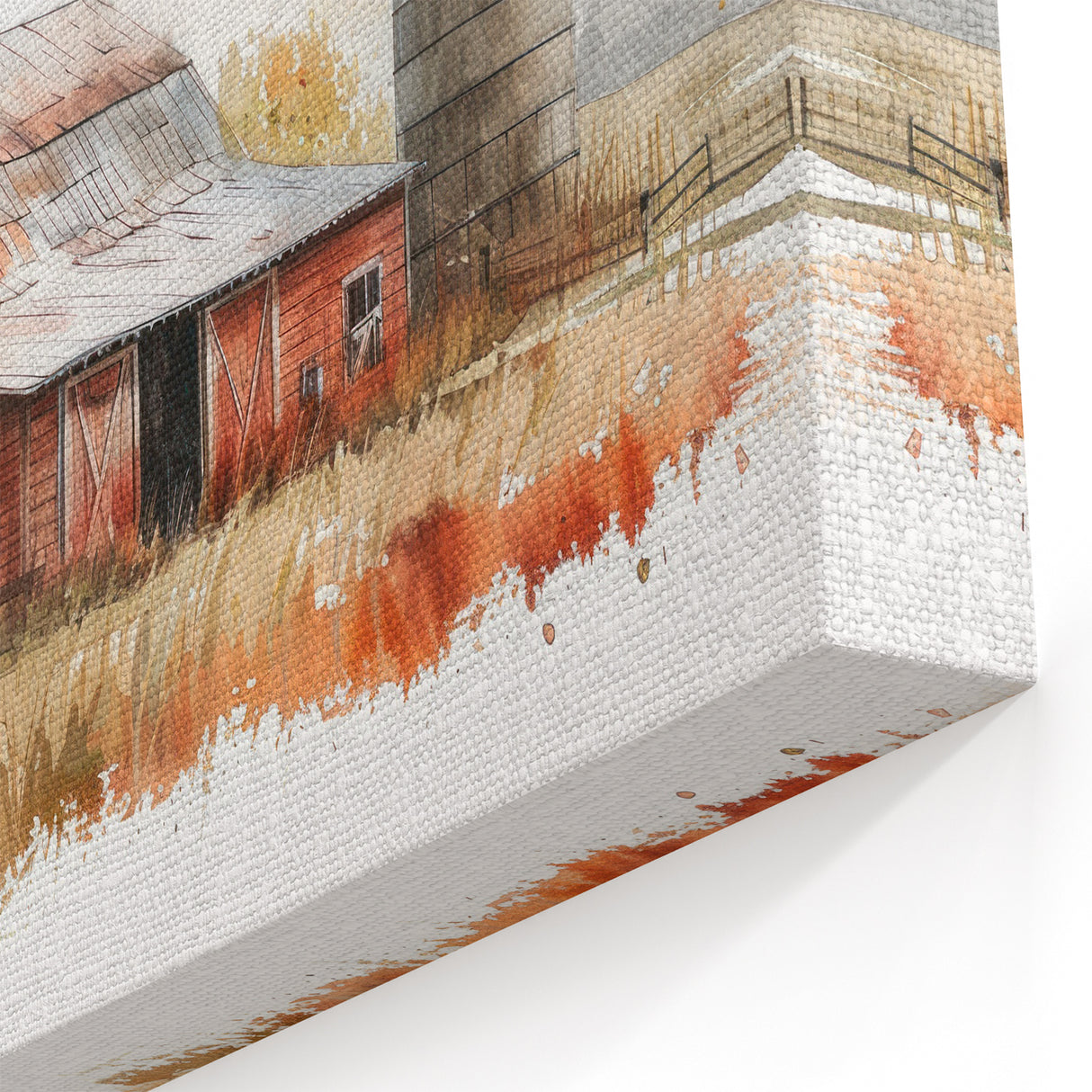 Rustic Farmhouse Oil Painting Wall Art - Country Barn Canvas Print Decor