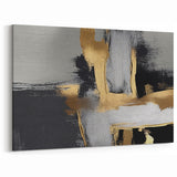 Modern Abstract Strokes and Lines Art | Black, Gold, and Gray Canvas