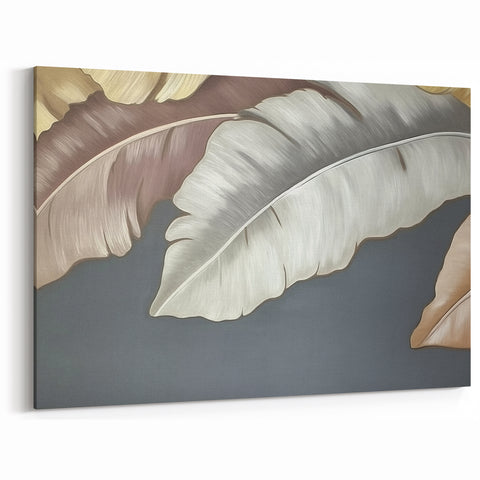 Elegant Leaf Abstract Art - Beige, Gray, and Gold Modern Canvas