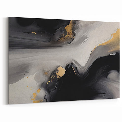 Modern Abstract Strokes and Lines Art | Black, Gray, and Gold Canvas