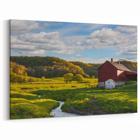 Vintage Red Barn Wall Art – Rustic Farmhouse Barn Landscape Canvas Print