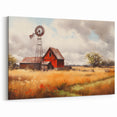 Rustic Red Barn with Windmill Art – Vintage Farmhouse Landscape Print