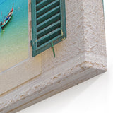 Scenic Window Wall Art – Serene Boat & Ocean View Architectural Print