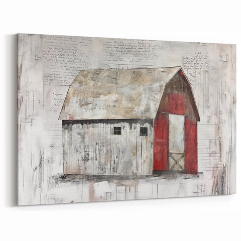 Hillside Barn Landscape Art – Tranquil Mountain Countryside Canvas Print