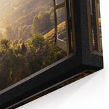 Serene Window Wall Art – Misty Morning Landscape View Print