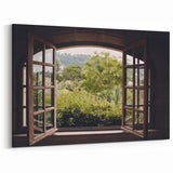 Rustic Window Wall Art – Lush Garden View Through Wooden Frame Print