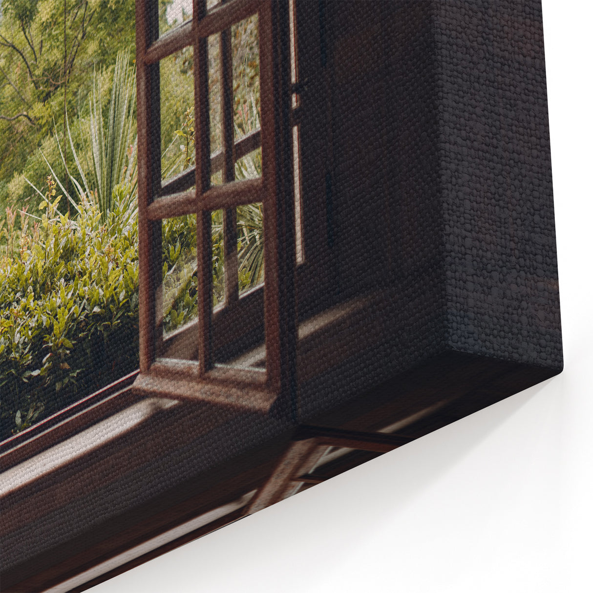 Rustic Window Wall Art – Lush Garden View Through Wooden Frame Print