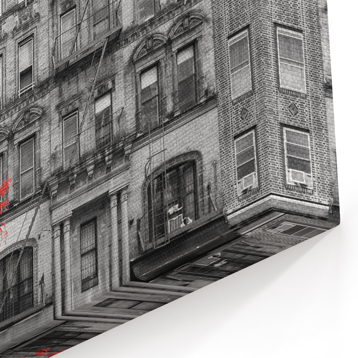 Urban Window Wall Art – Red Tree Against Vintage City Architecture Print