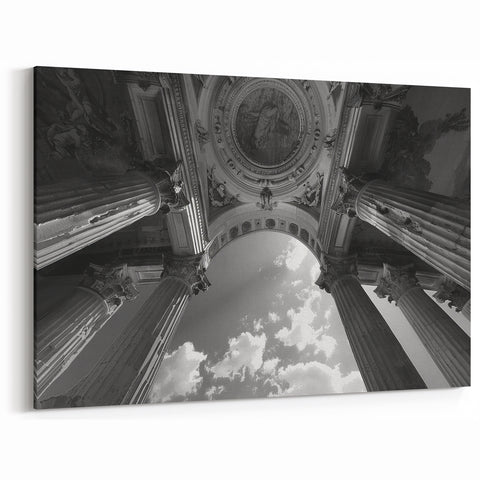 Majestic Columns & Ceiling Art - Dramatic Black & White Canvas Print