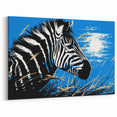 Moonlit Zebra Wall Art - Bold Blue Safari Canvas Print