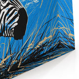 Moonlit Zebra Wall Art - Bold Blue Safari Canvas Print