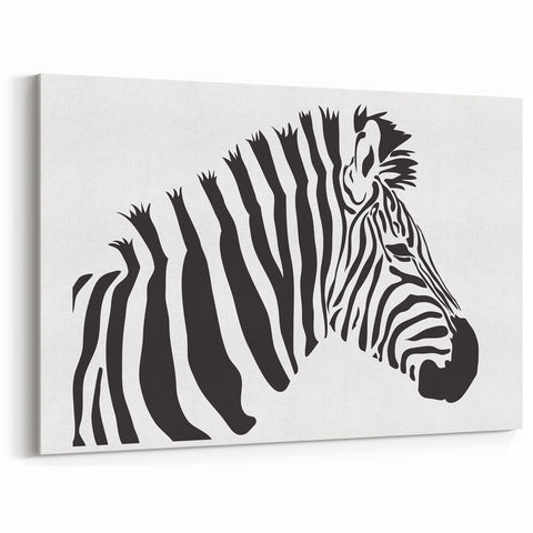 Minimalist Zebra Silhouette Art - Black and White Canvas Print