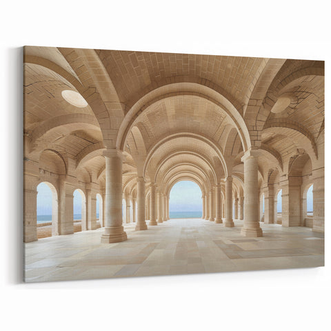 Serene Archways & Sea View Art - Coastal Architectural Canvas Print