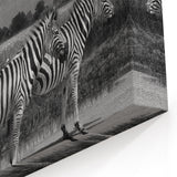 Zebra Herd in African Landscape - Striking Black and White Safari Art