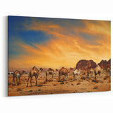 Majestic Camels at Sunset - Desert Landscape Canvas Wall Art