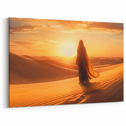 Golden Desert Sunrise - Serene Landscape Canvas Art with Silhouette