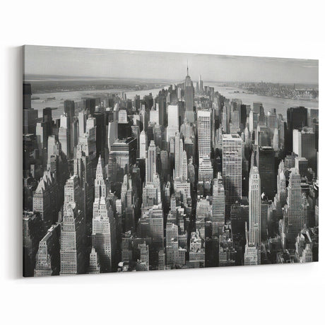 Monochrome NYC Skyline Art - Dense Manhattan Cityscape Wall Art