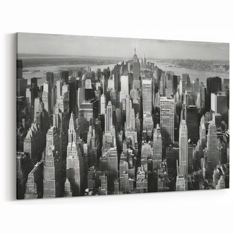 Monochrome NYC Skyline Art - Dense Manhattan Cityscape Wall Art