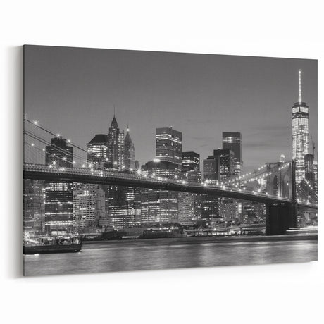 Brooklyn Bridge Nightscape - Monochrome NYC Skyline Wall Art