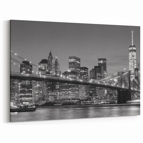 Brooklyn Bridge Nightscape - Monochrome NYC Skyline Wall Art