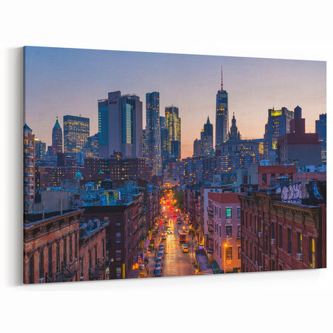 NYC Downtown Evening Skyline - Vibrant New York City Wall Art