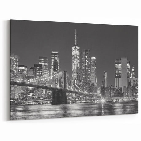 Monochrome NYC Nightscape - Brooklyn Bridge Skyline Wall Art