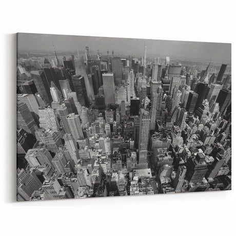 Aerial NYC Skyline Art - Dense Manhattan Cityscape in Monochrome