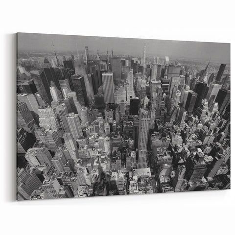 Aerial NYC Skyline Art - Dense Manhattan Cityscape in Monochrome