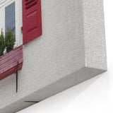 Minimalist Window Wall Art – Red Shutters with Greenery Architectural Print