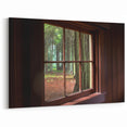 Rustic Forest Window Wall Art – Tranquil Woodland View Through Cabin Frame