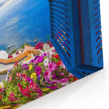 Vibrant Coastal Town Window Wall Art - Scenic Window Canvas Prints