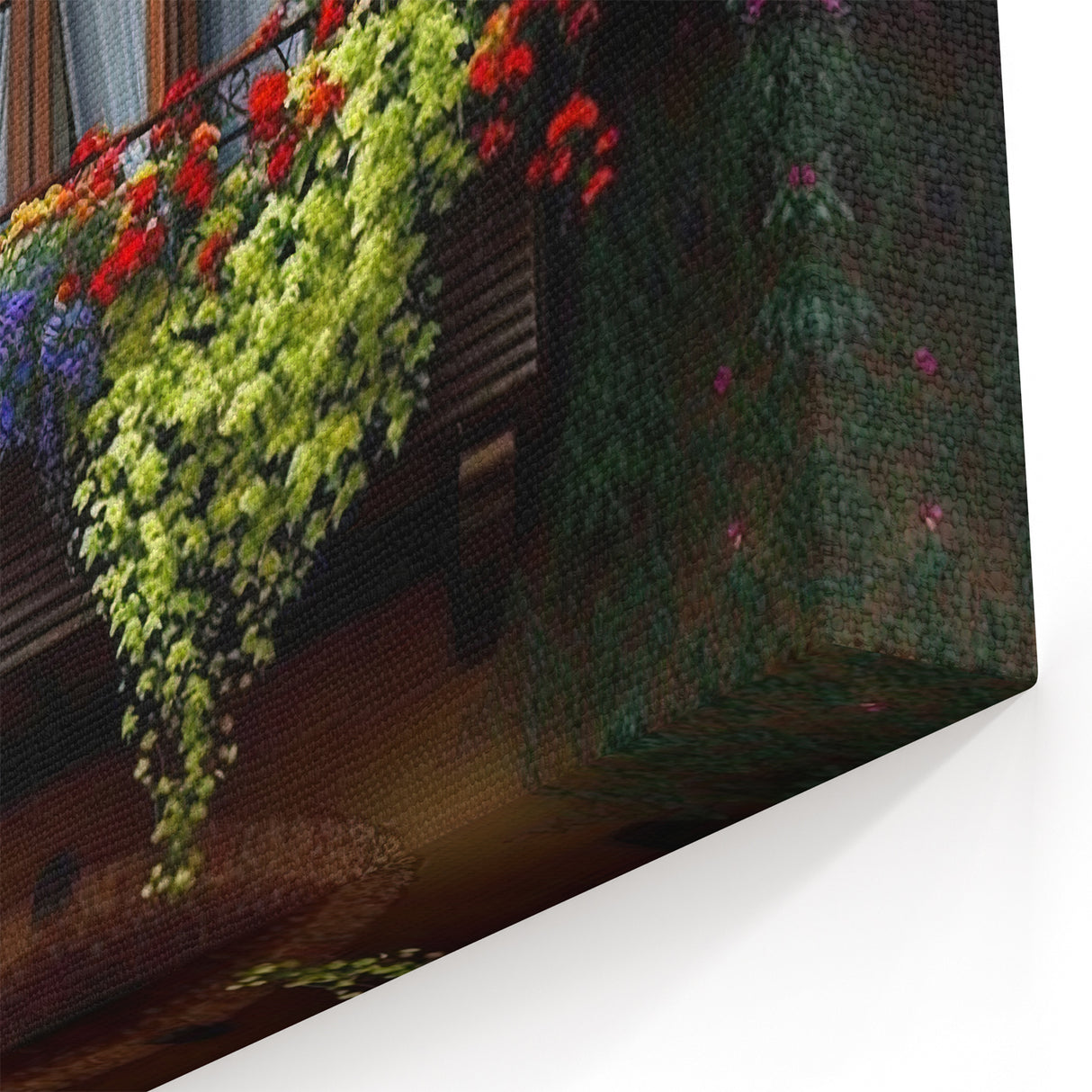 Charming Floral Balcony Window Wall Art - Vintage Window Canvas Print