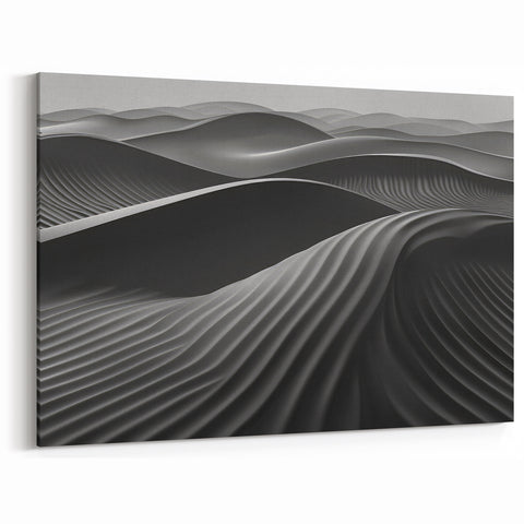 Abstract Dune Wall Art - Modern Desert Landscape in Black and Gray