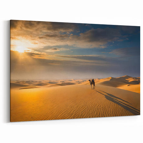 Golden Dune Wall Art - Desert Landscape with Camel at Sunrise