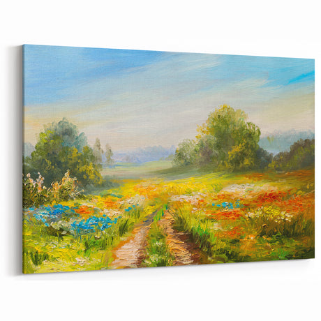 Scenic Fields Framed Art - Rolling Fields Canvas in Serene Countryside