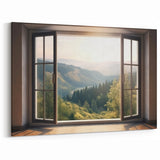 Tranquil Hillside View Window Wall Art - Serene Landscape Canvas Prints
