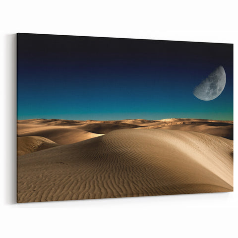Moonlit Dune Wall Art - Serene Desert Landscape Under a Crescent Moon