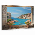 Charming Coastal Village Window Wall Art - Mediterranean Canvas Prints