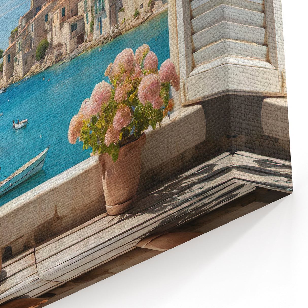 Charming Coastal Village Window Wall Art - Mediterranean Canvas Prints