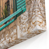 Rustic Green Shutter Window Wall Art - Mediterranean Stone Canvas Prints