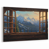 Mountain View Window Wall Art - Rustic Cabin Landscape Canvas Prints