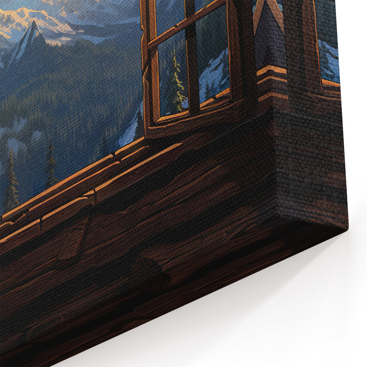 Mountain View Window Wall Art - Rustic Cabin Landscape Canvas Prints