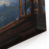 Mountain View Window Wall Art - Rustic Cabin Landscape Canvas Prints