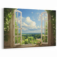 Serene Garden View Window Wall Art - Lush Landscape Canvas Prints