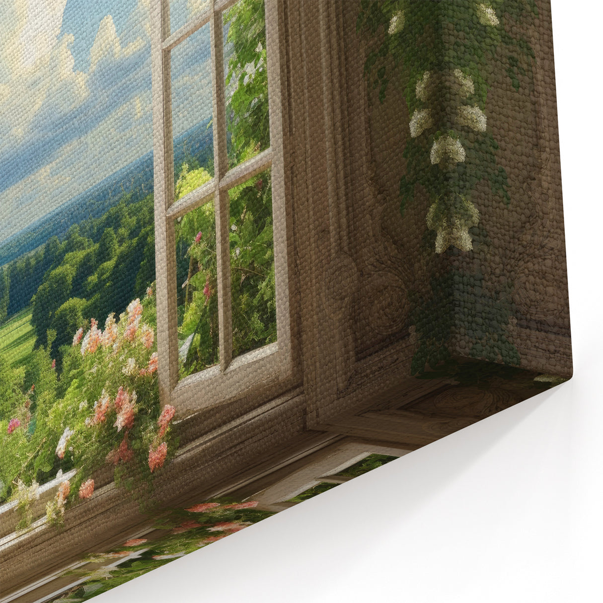Serene Garden View Window Wall Art - Lush Landscape Canvas Prints