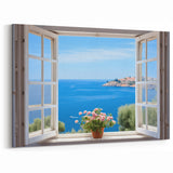 Coastal Ocean View Window Wall Art - Serene Seaside Canvas Prints