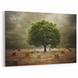 Field Landscape Wall Art - Solitary Tree Amidst Desolate Stumps