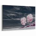 Fields Panorama Wall Decor - Pink Trees Under Dramatic Sky Landscape Art