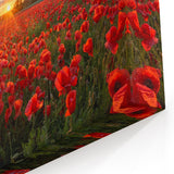 Countryside Fields Wall Hanging - Vibrant Poppy Field at Sunset Canvas