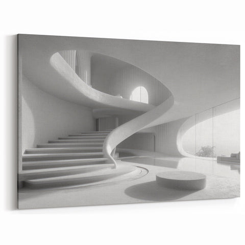 Minimalist White Staircase Wall Art - Contemporary Architectural Print